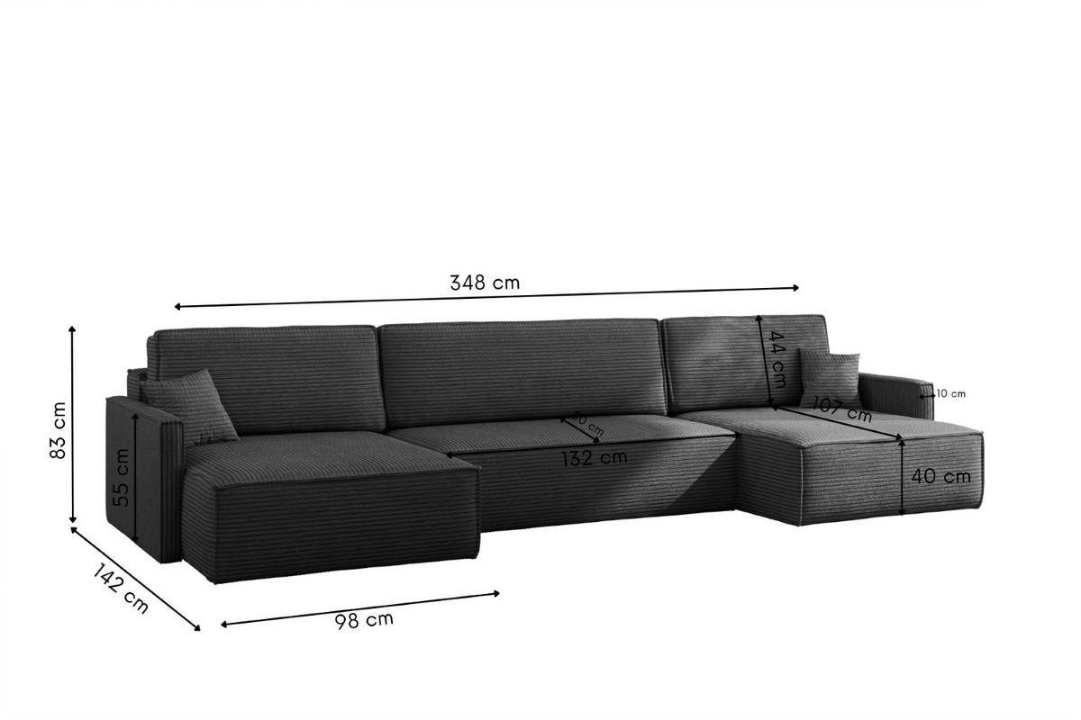 ECKSOFA Carlos Mit Schlaffunktion und Bettkasten Elegante Stoff Poso Graphit - Graphitfarben, Holz/Textil (348/142cm) - Kaiser Möbel