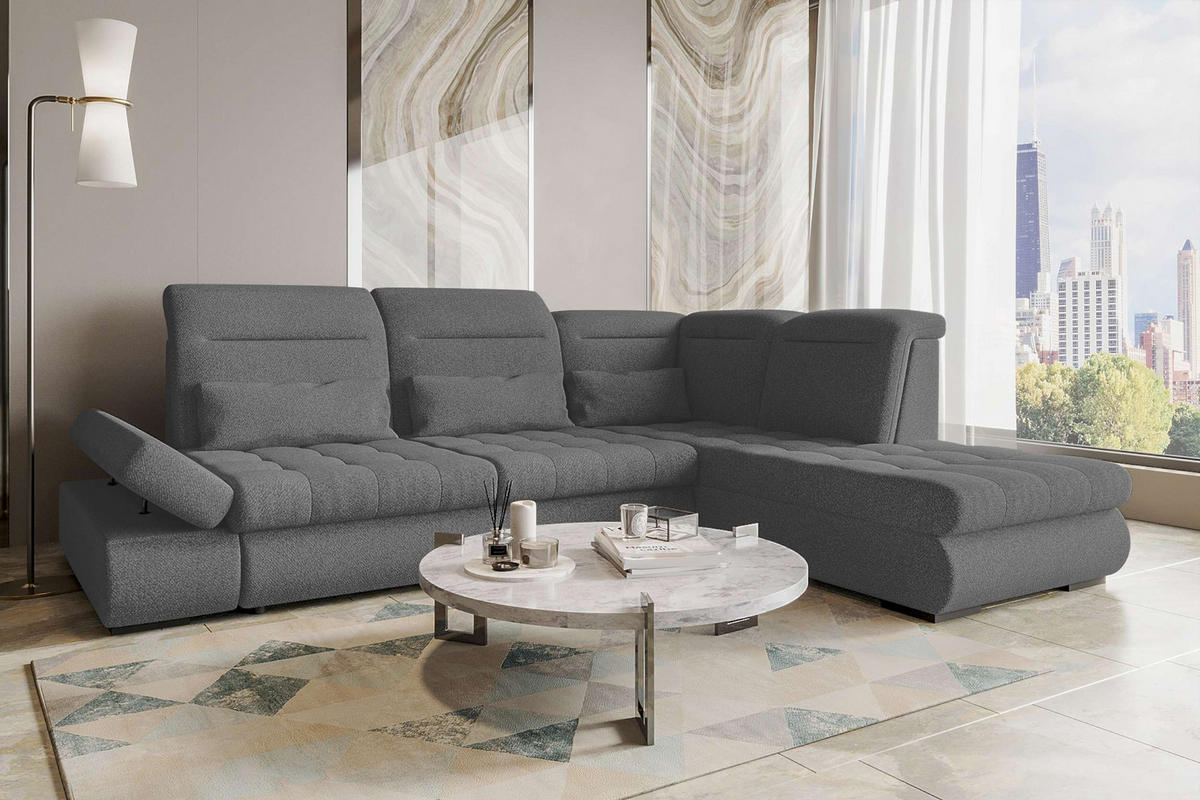 ECKSOFA Toscana Strukturstoff inkl. Schlaffunktion - Anthrazit, Textil (279/227cm) - 99rooms