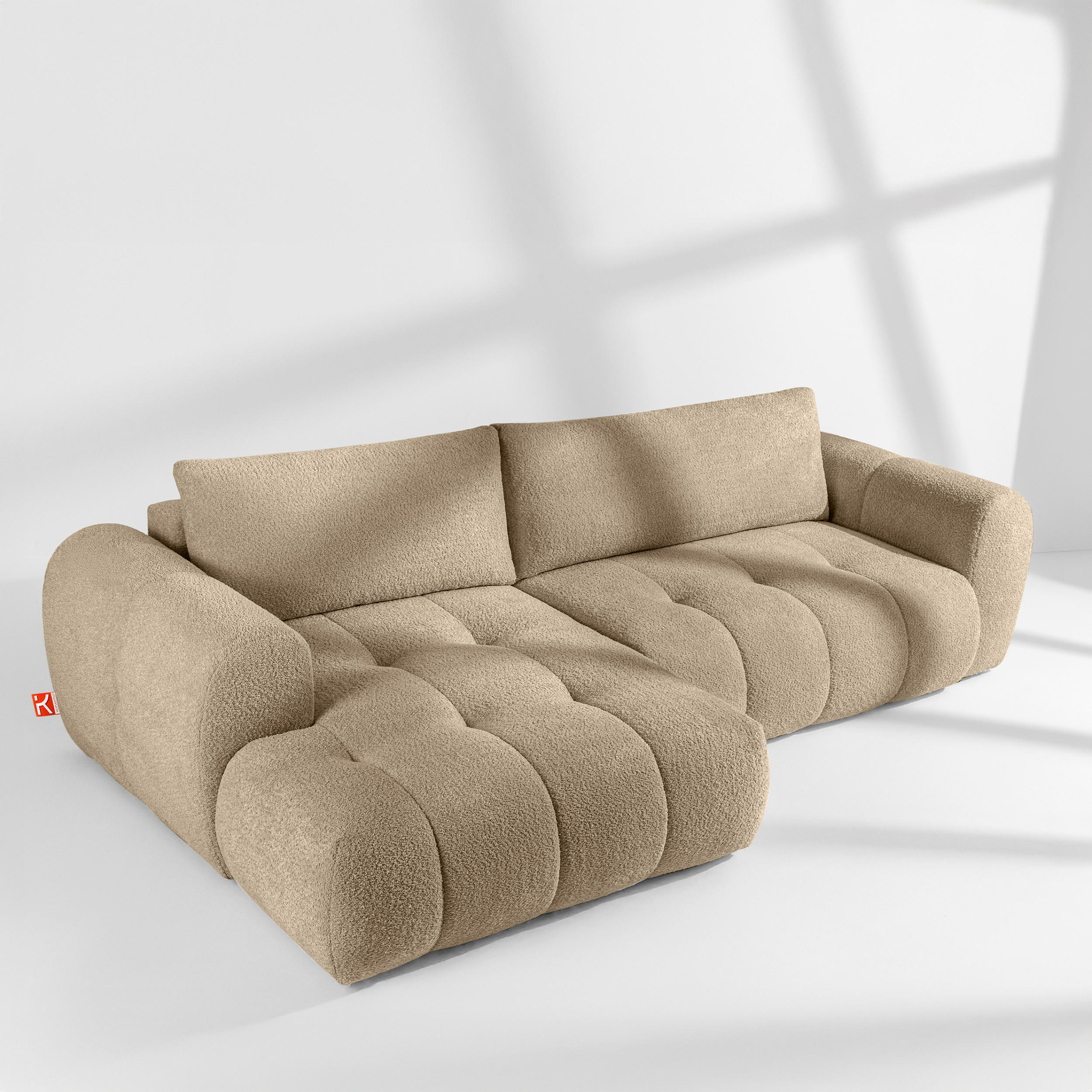 ECKSOFA LINKS LIRA, Beige, Bouclé - Beige, Holz/Holzwerkstoff (295/112cm) - KONSIMO®