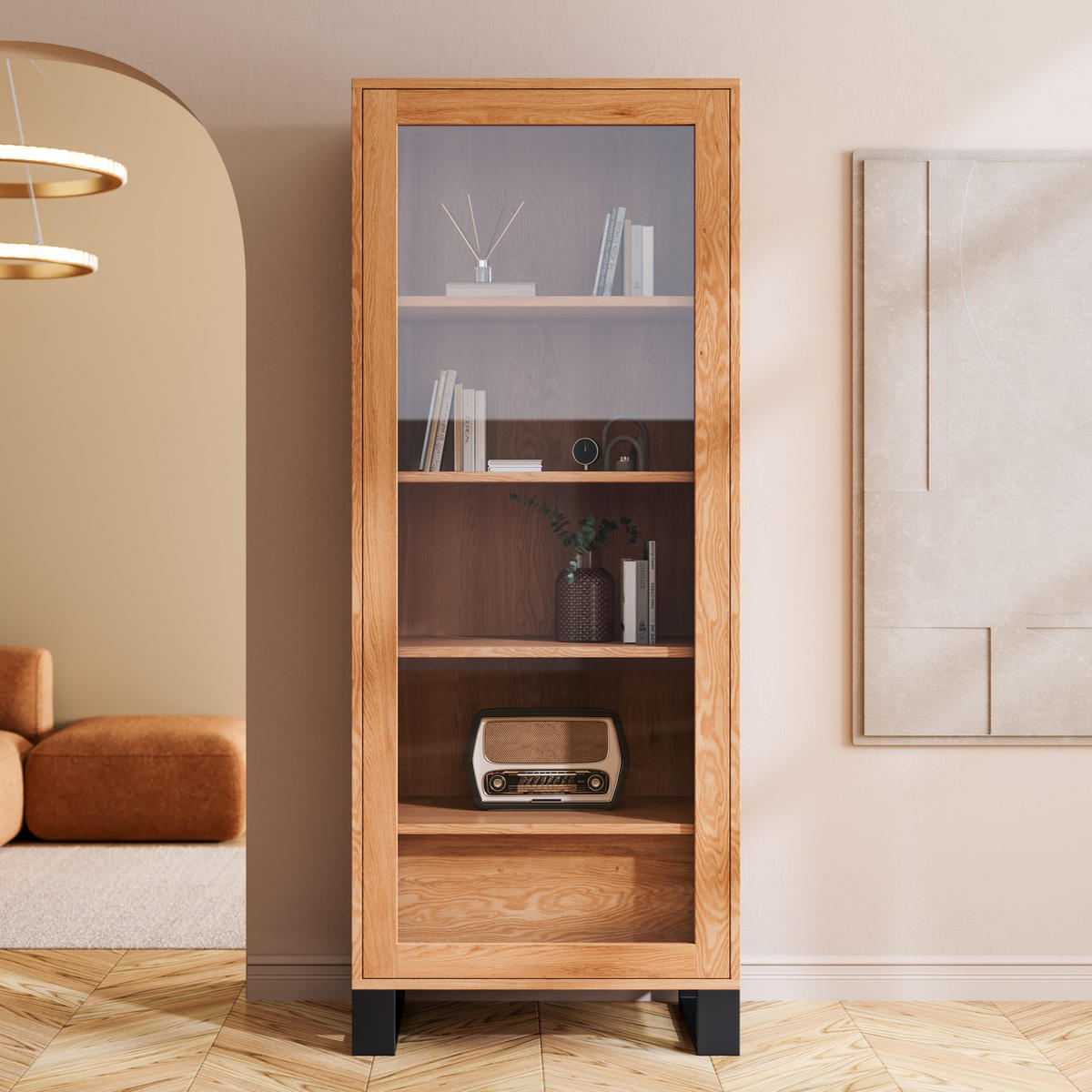 VITRINE Axel aus massivem Eichenholz 80 cm - Eichefarben/Naturfarben, Holz (80/205/45cm) - Danzz