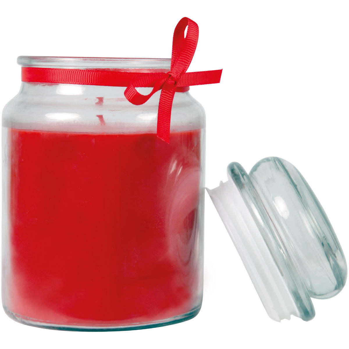 DUFTKERZE im Bonbonglas mit Deckel Rose 110h - Rot, Glas (10/16cm)