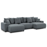 WOHNLANDSCHAFT Calma mit Schlaffunktion und Bettkasten im Bumpy-Design aus weichem Dunkelgrau Webstoff - Dunkelgrau/Schwarz, Holz/Textil (336/88/140cm) - S-Style