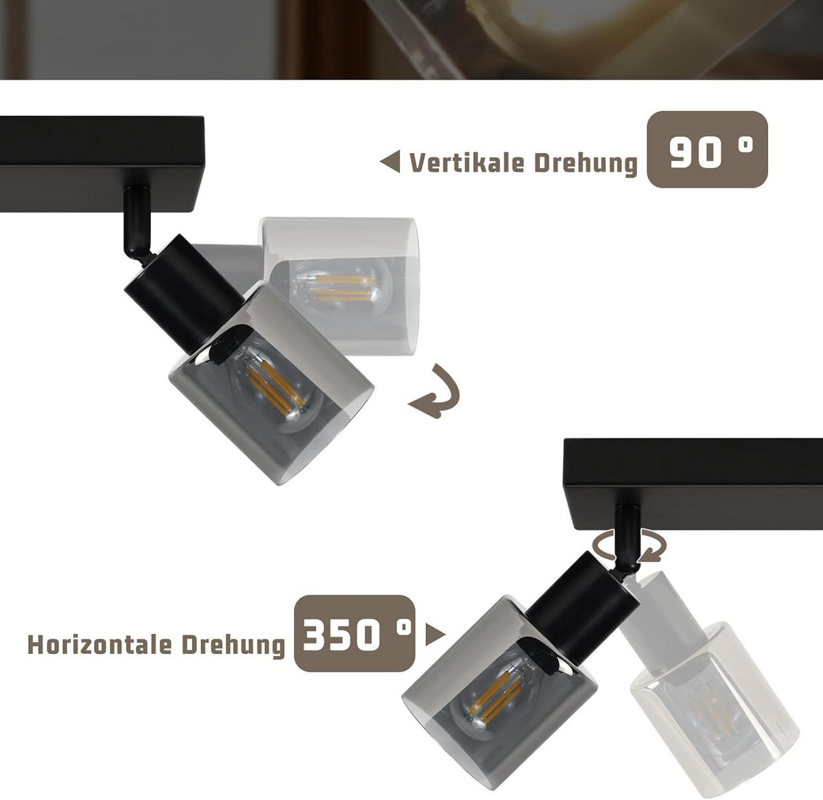 DECKENSTRAHLER Funkelbert 19/15/41 cm - Schwarz, Metall (41/19/15cm) - ZMH