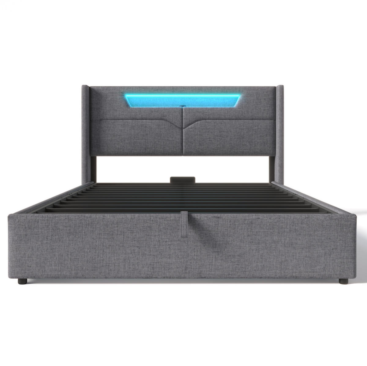 POLSTERBETT 140/200 cm mit LED, Bettkasten, USB-C und gepolstertem Kopfteil - Grau, Textil (140/200cm) - BEAOK