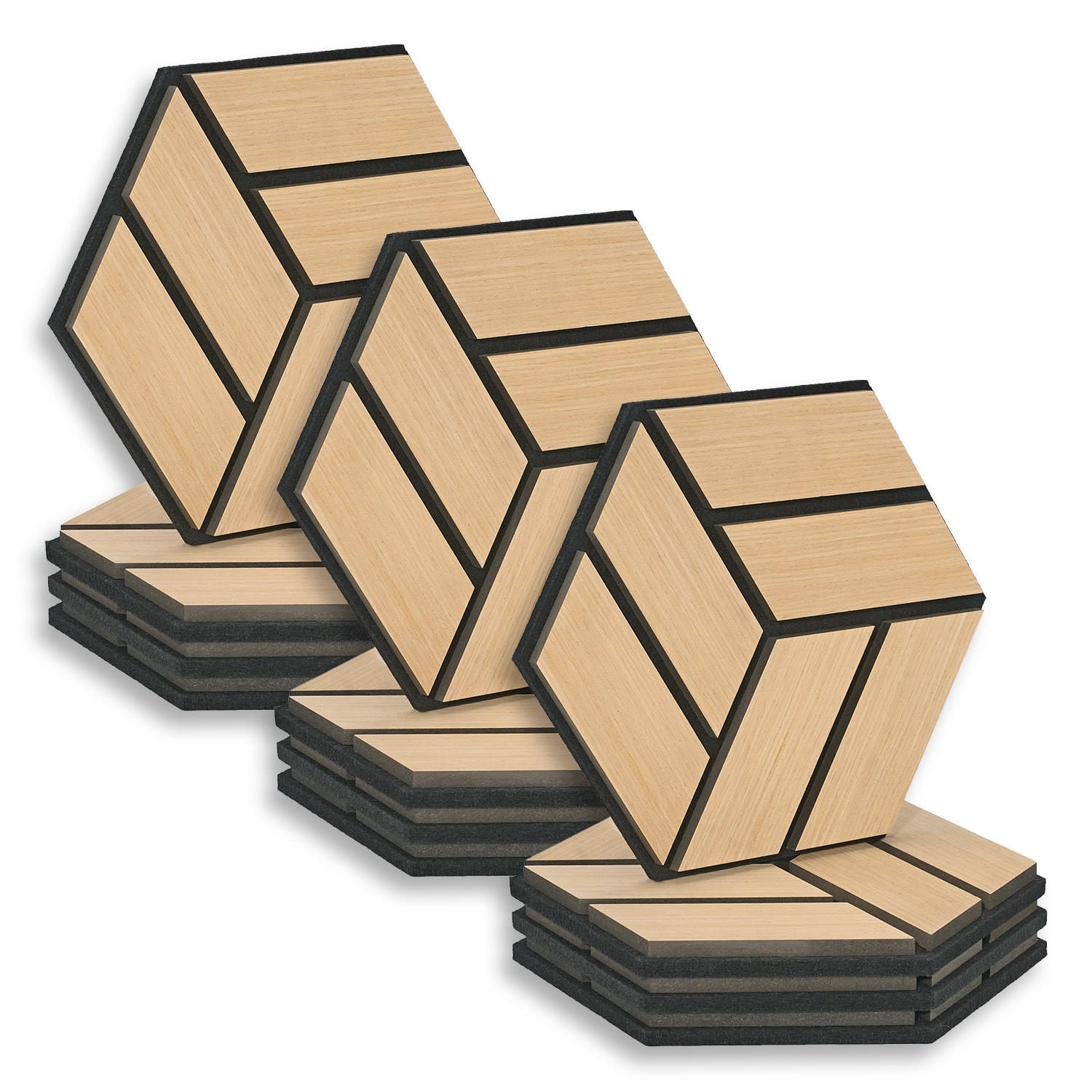 AKUSTIKPANEEL Hexagon Natur 12 Stück - Naturfarben, Holz (30/26/2cm) - Homestyle4u