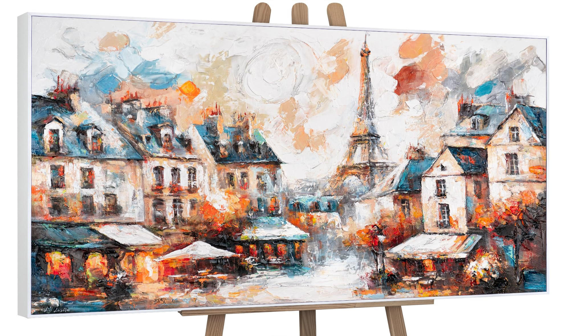 GEMÄLDE Die Gemütlichkeit von Paris Schattenfugenrahmen Weiß 140x70 cm - Weiß, Holz (140/70cm) - YS-art gallery
