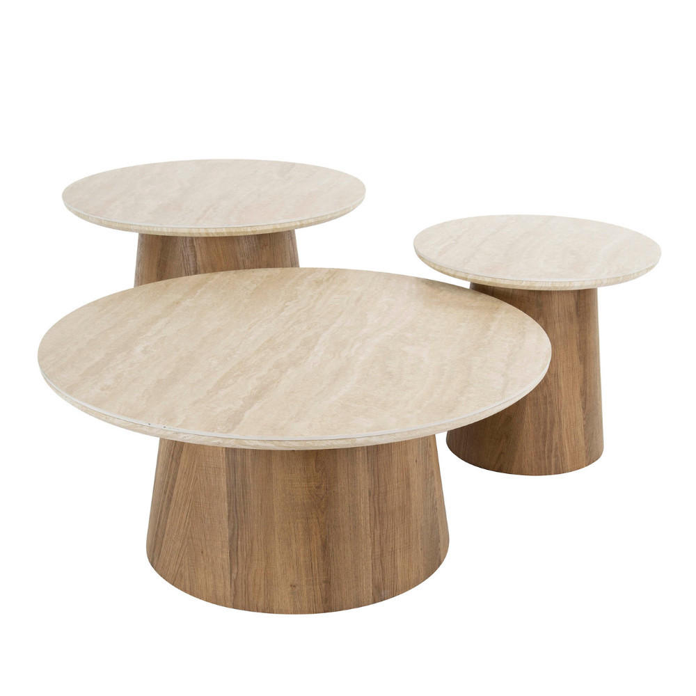 COUCHTISCH-SET ROMANO CIRCOLO 3-teilige runde Satztische in Travertin-Optik - Beige/Braun, Keramik (80/80/35cm) - alesvelt