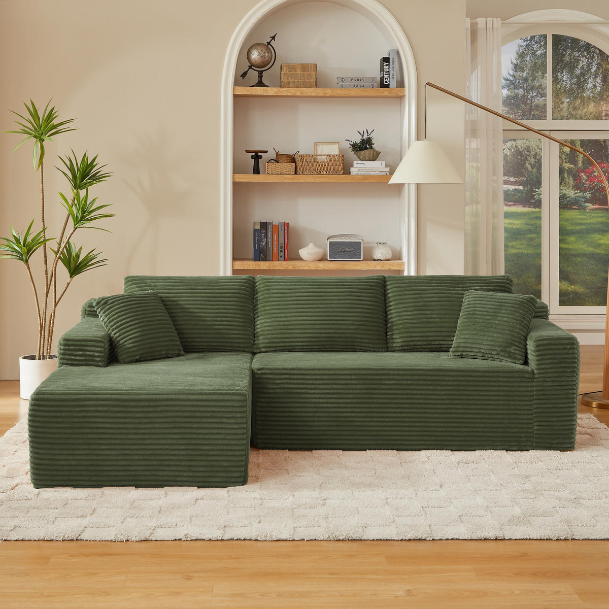 ECKSOFA Cord Grün mit Kissen - Grün, Textil (252.5/163cm) - WISHDOR