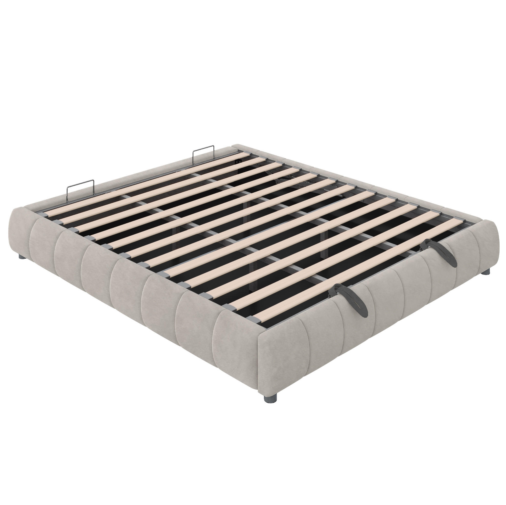 POLSTERBETT aus Flanellstoff 180x200 cm Beige mit LED-Lichtleiste, hydraulischem Stauraum und Metallrahmen - Beige, Textil (180/200cm) - Modfu