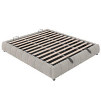 POLSTERBETT aus Flanellstoff 180x200 cm Beige mit LED-Lichtleiste, hydraulischem Stauraum und Metallrahmen - Beige, Textil (180/200cm) - Modfu