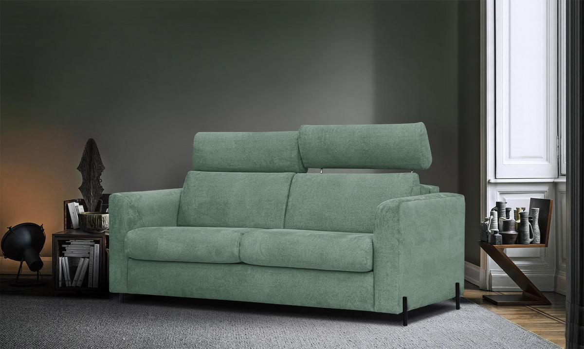 SOFA MEZO 3-Sitzer mit Schlaffunktion, grün - Schwarz/Grün, Holz/Textil (232/90/107cm) - Courtois Laville