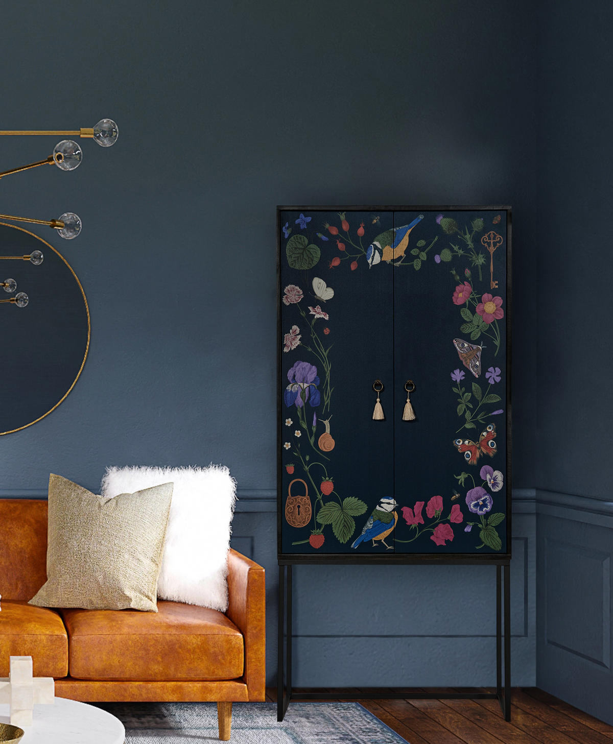 SCHRANK-SIDEBOARD aus MDF mit grünem und fliederfarbenem Blumenmuster ALVA VERA - Multicolor, Holzwerkstoff (75/165/45cm) - RNT By Really Nice Things
