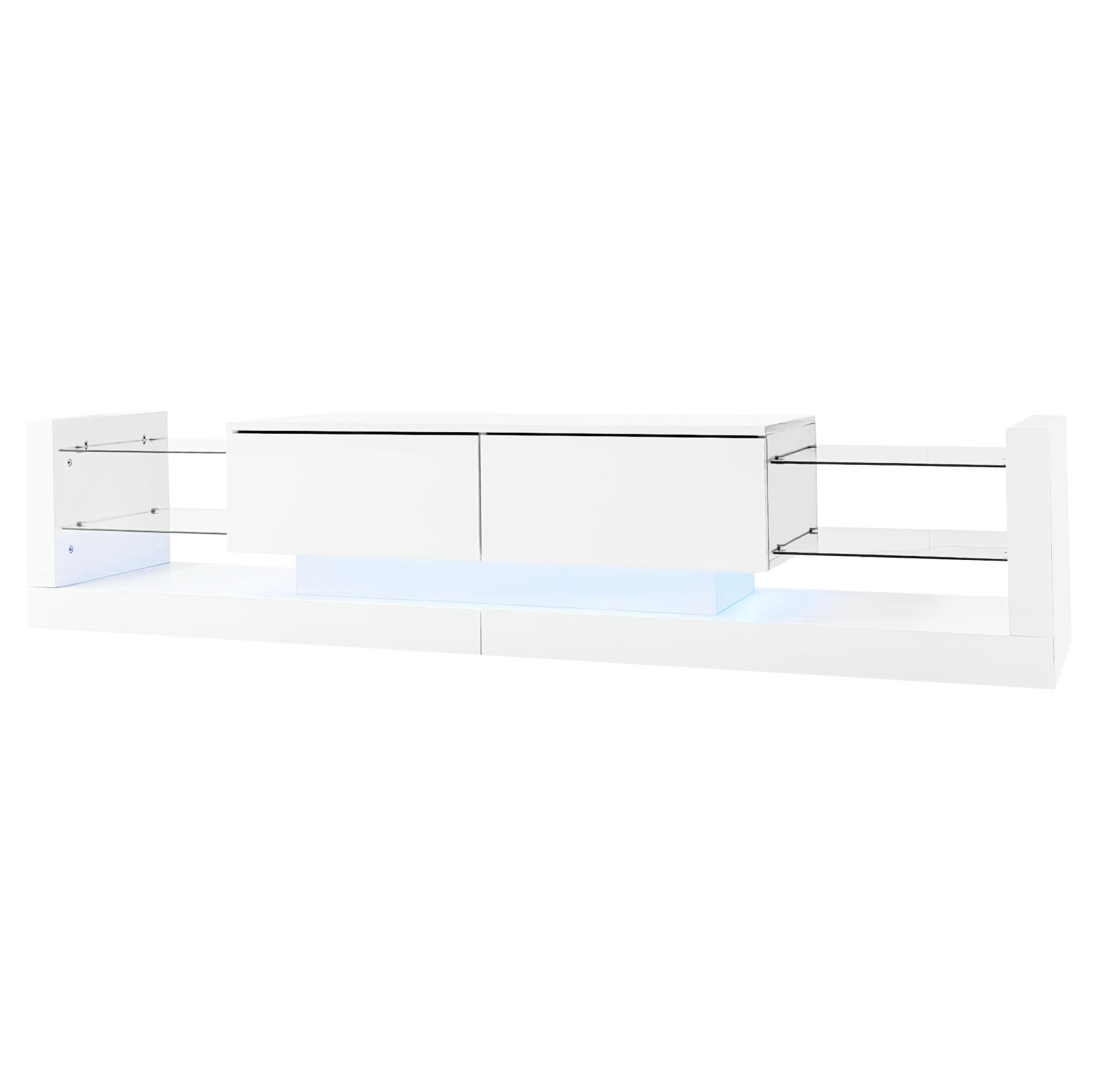 Modfu TV stolek z dřevotřísky 181x38x38 cm bílý s LED osvětlením a výklopným úložným prostorem