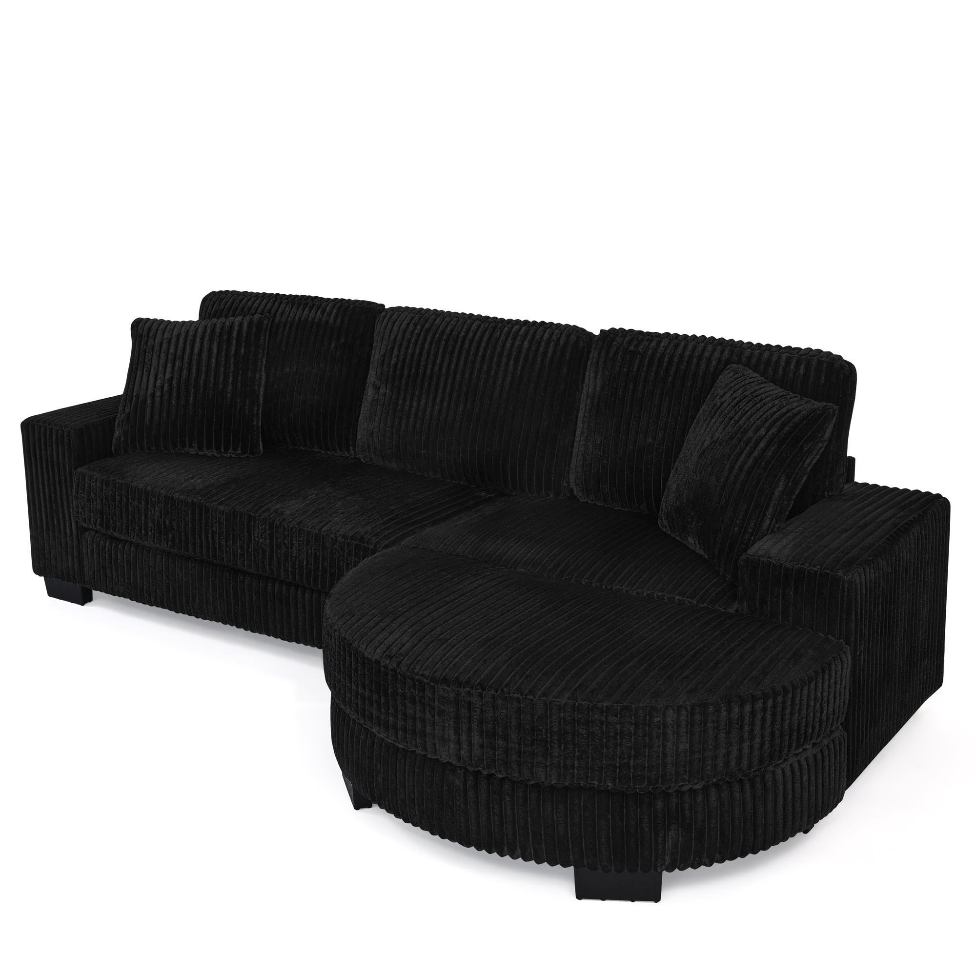 ECKSOFA DE-34626 modulares Design mit ovalem Hocker Schwarz - Schwarz, Metall (133.5/256.5cm) - ComfortXL