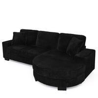 ECKSOFA DE-34626 modulares Design mit ovalem Hocker Schwarz - Schwarz, Metall (133.5/256.5cm) - ComfortXL