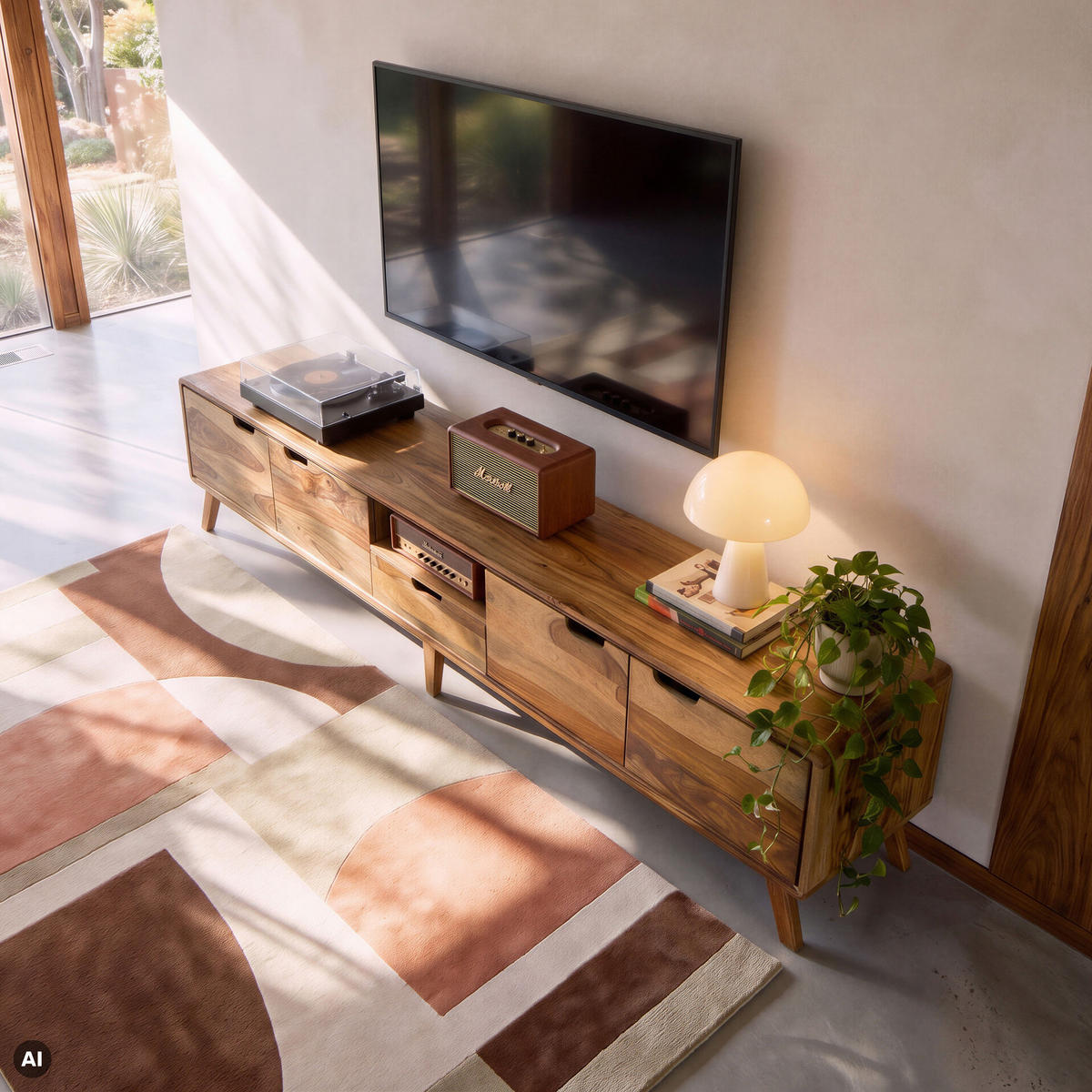 TV-BOARD Sheesham 240x40x48 natur sandgestrahlt lackiert MALMÖ 2 #227 - Naturfarben, Holz (240/48/40cm) - Massivmoebel24