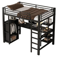 HOCHBETT aus Metall und MDF 90x200 cm Schwarz mit Schreibtisch, Kleiderschrank und Regalen - Schwarz, Metall (90/200cm) - IVMEU