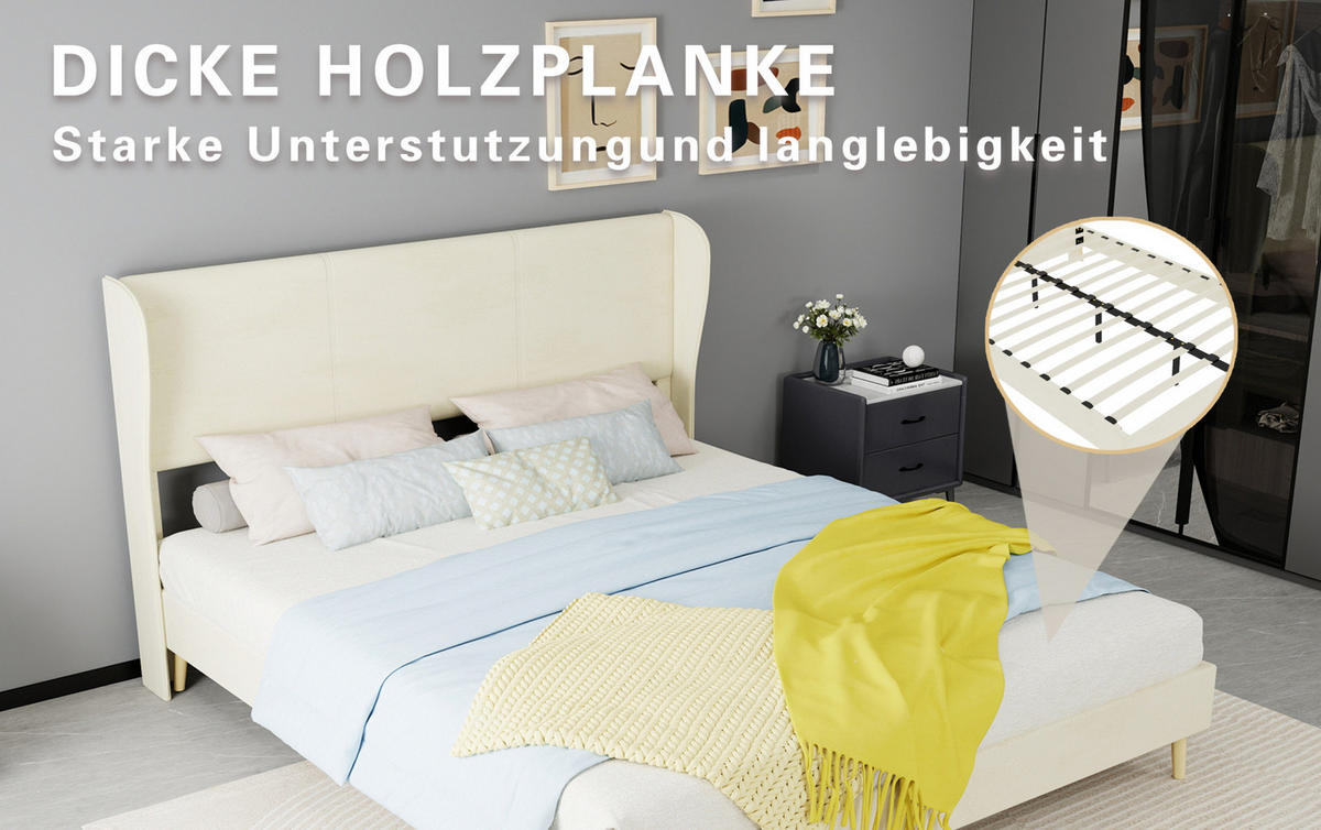 POLSTERBETT 160/200 cm mit gepolstertem Kopfteil und Matratze, Beige - Beige, Textil (160/200cm) - Redom
