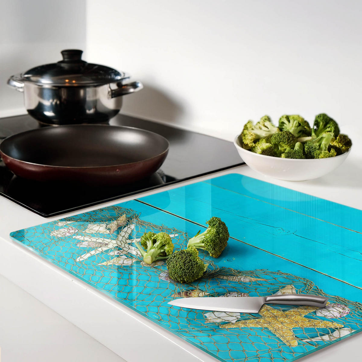 GLASPLATTE 60x52 cm Seesternschalen - Blau, Glas (60/0.4/52cm) - TULUP