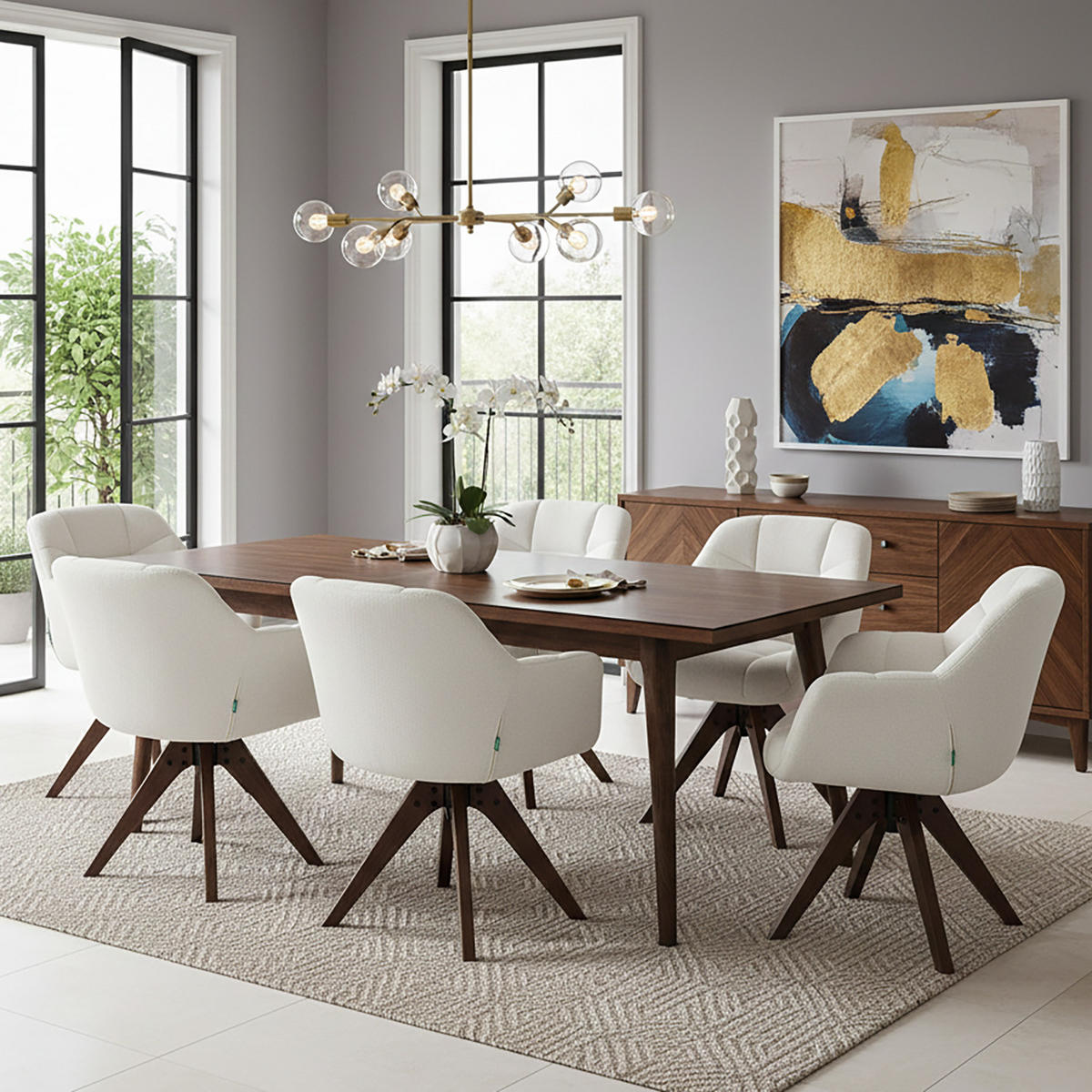 DREHSTUHL Mika-Nele 2er-Set - Nussbaumfarben/Creme, Eichenholz/Holz (65/81/66cm) - DUBI Möbel