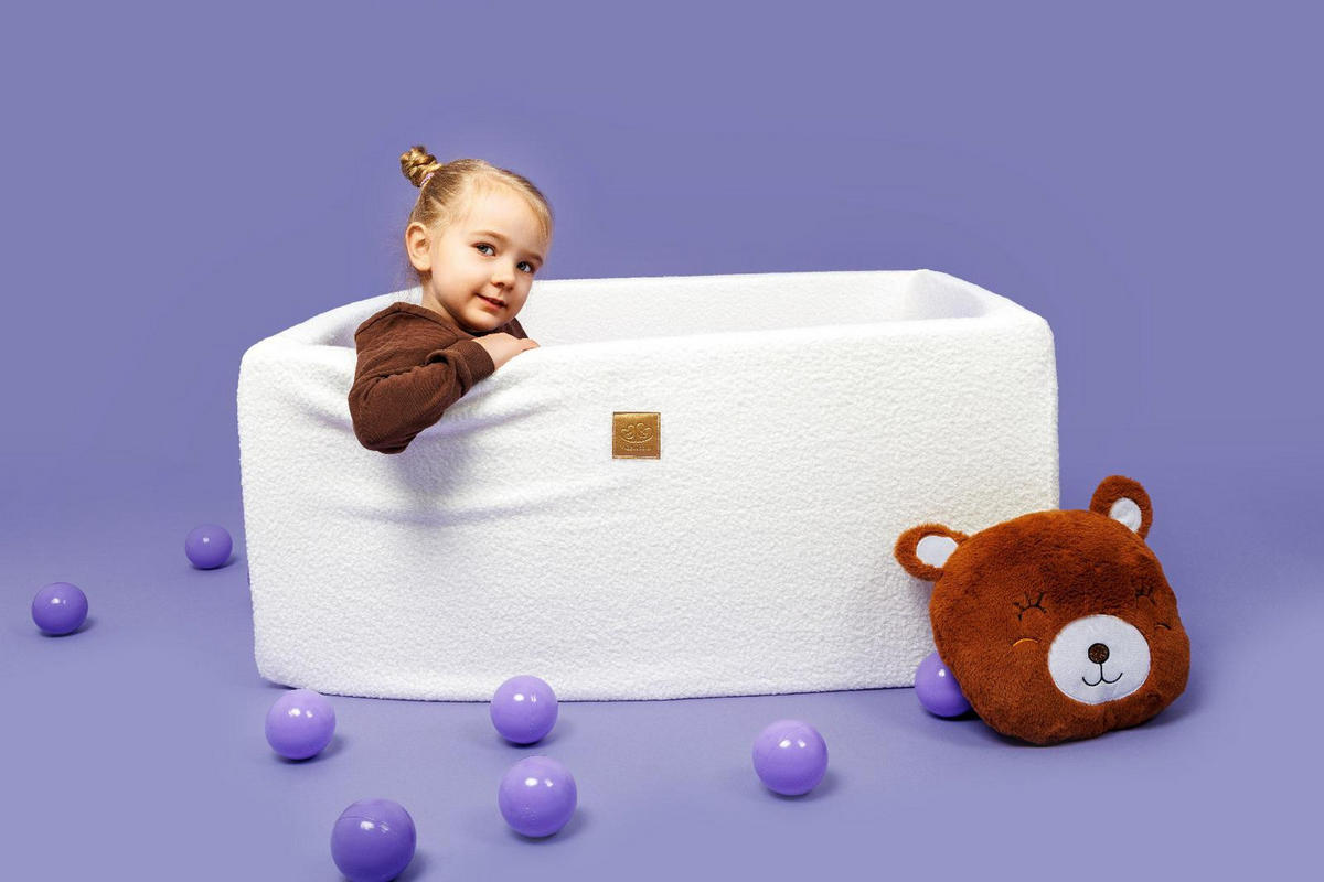 BÄLLEBAD für Kinder, Boucle, Weiß - Transparent/Perlmutt, Textil (90/90/40cm) - MeowBaby