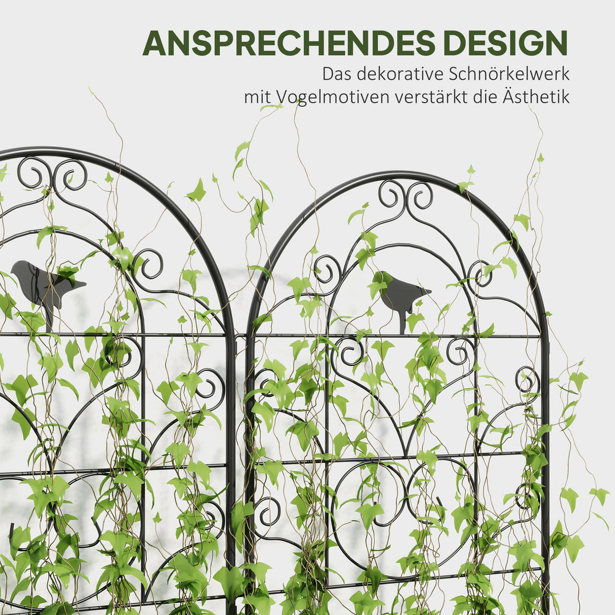 RANKGITTER DE-10041 2er-Set mit Vogeldesign, 50x120 cm Schwarz - Schwarz, Metall (1.3/120/50cm) - ComfortXL