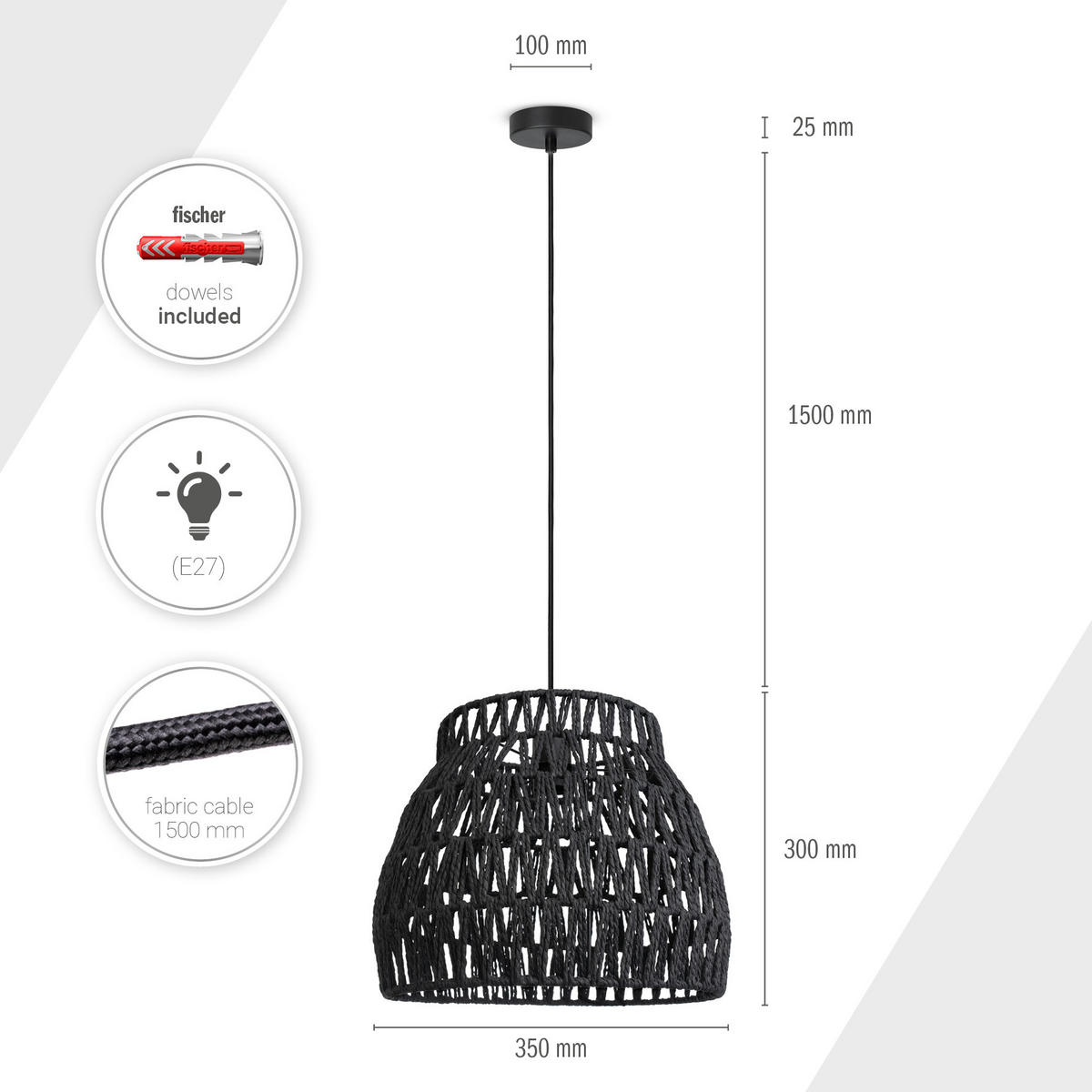 PENDELLEUCHTE Hugo Pd1 Ron - Schwarz, Metall (35/35/30.4cm) - Paco Home