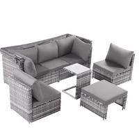 GARTENMÖBEL 194x70x157cm grau aus Rattan mit Markise - Grau, Kunststoff - Modfu