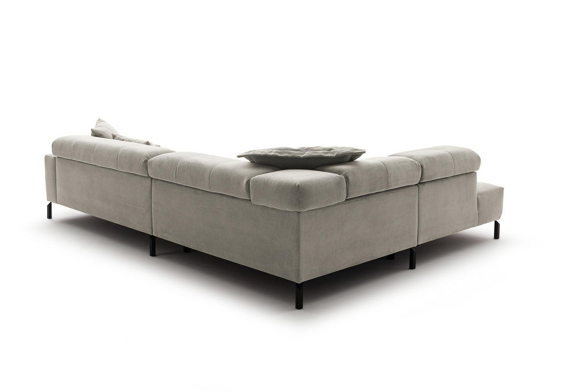 ECKSOFA OHIO Silber Cord - Silberfarben/Schwarz, Textil/Metall (311/219cm) - KAWOLA
