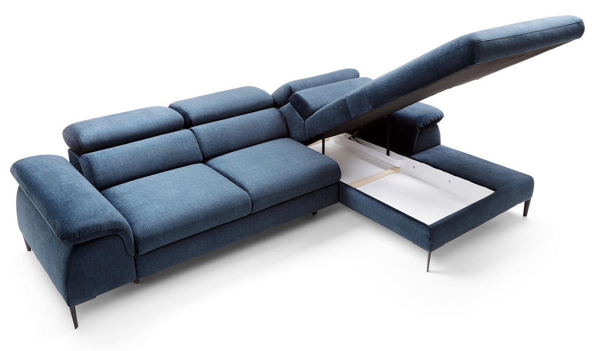 ECKSOFA L-Form 290 cm Amaro M mit Schlaffunktion, Rechts, Dunkelblau - Dunkelblau, Holz (182/288cm) - Emporius