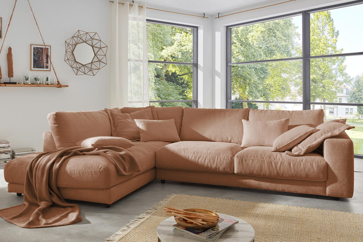ECKSOFA MADELINE Braun Cord - Dunkelbraun/Schwarz, Kunststoff/Textil (325/224cm) - KAWOLA