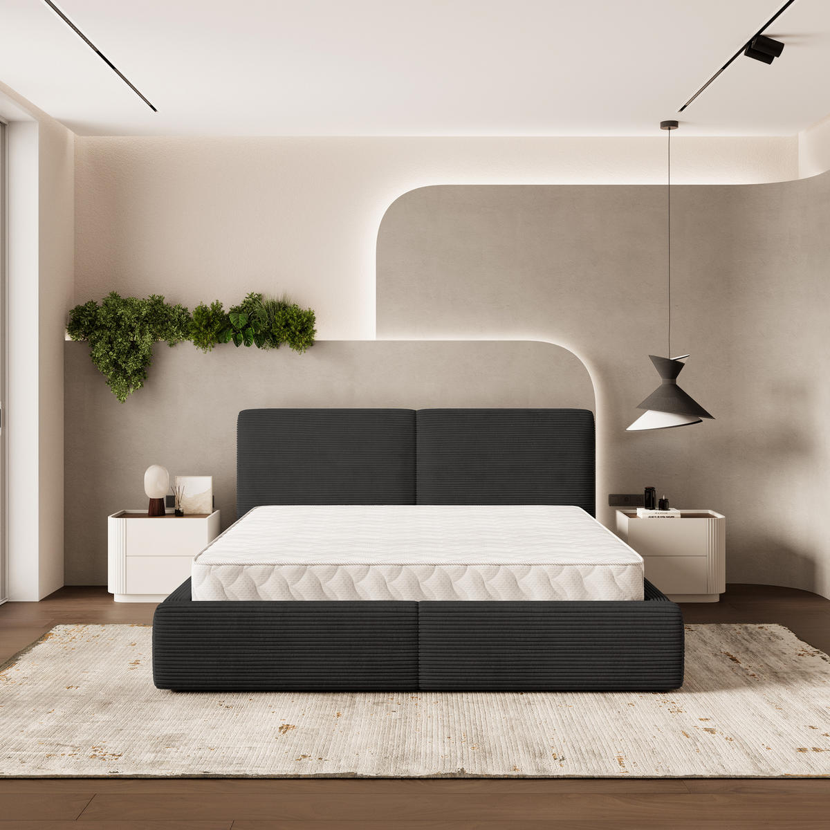 POLSTERBETT FELURO P 200x200 cm mit Bettkästen - Schwarz - Schwarz, Holz/Textil - MASSENO