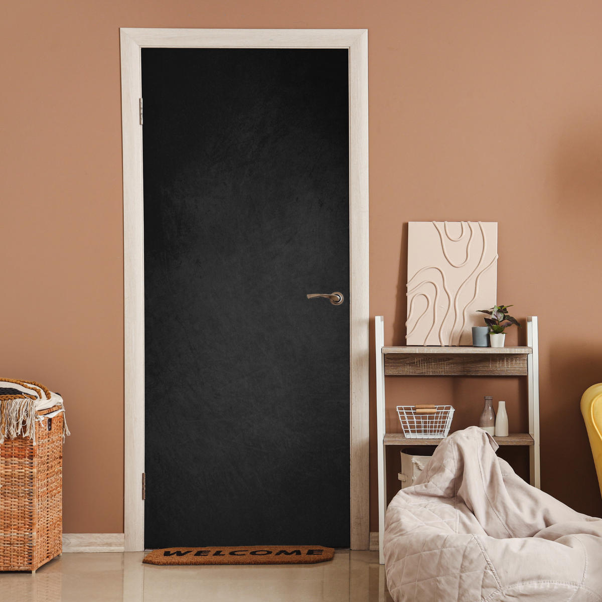 TÜRAUFKLEBER Beton - Schwarz - Grau - Strukturiert - Industriell Deko Schlafzimmer 95x215 cm - Türtapete - Dunkelgrau, Kunststoff (95/0.1cm) - MuchoWow