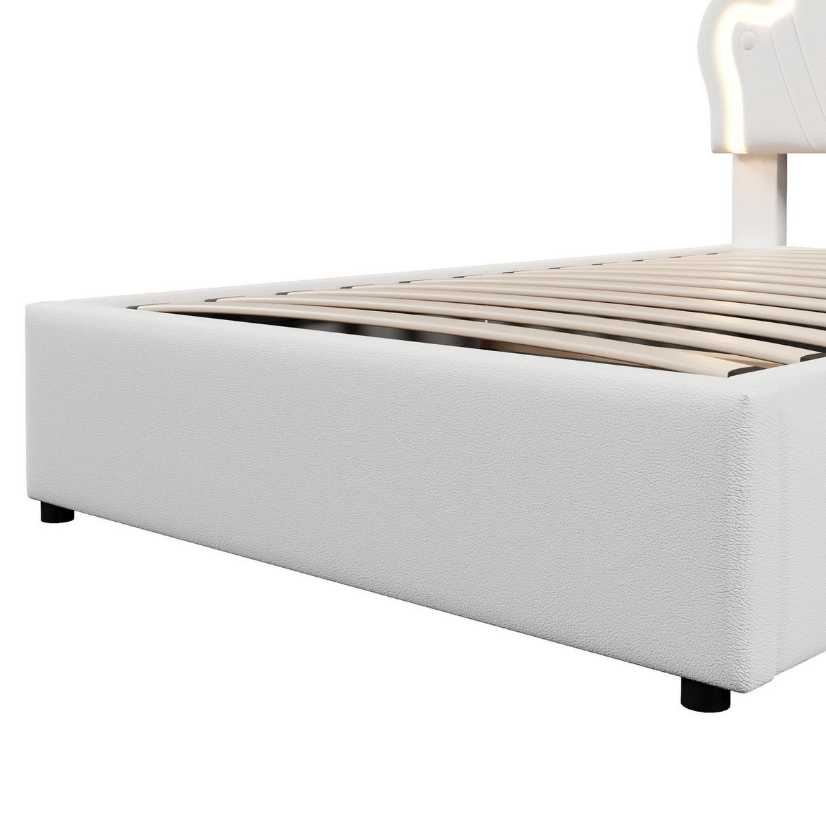 POLSTERBETT 90/200 cm Weiß aus PU mit LED-Lichtband und Stauraum - Weiß, Kunststoff (90/200cm) - OKMYHOME