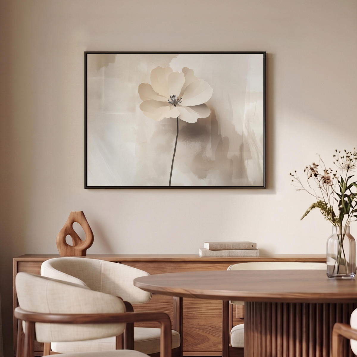 LEINWAND Bilder mit Rahmen - Blume - Beige - Farbe - Schatten - 70x50 - Creme, Textil (70/50cm) - MuchoWow