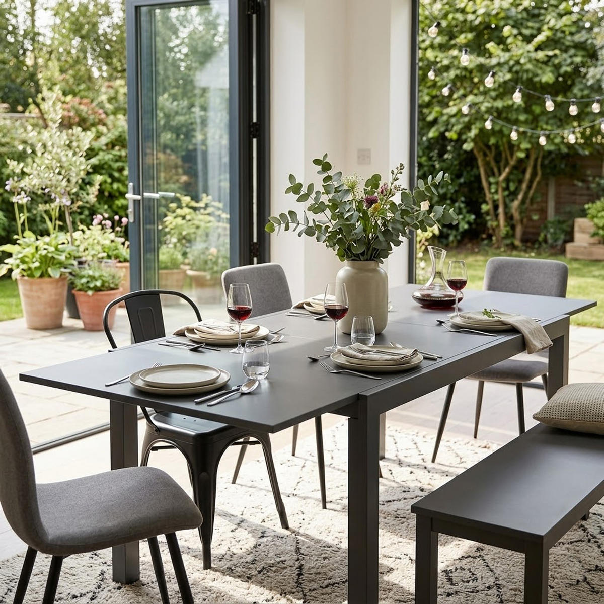 AUSZIEHTISCH Ashford - Esstisch mit Gestell aus Aluminium grau, Tischplatte Glas - Ausziehbar von 180cm auf 240cm. BxTxH: - Grau, Metall (240/100/75cm) - TPFGarden