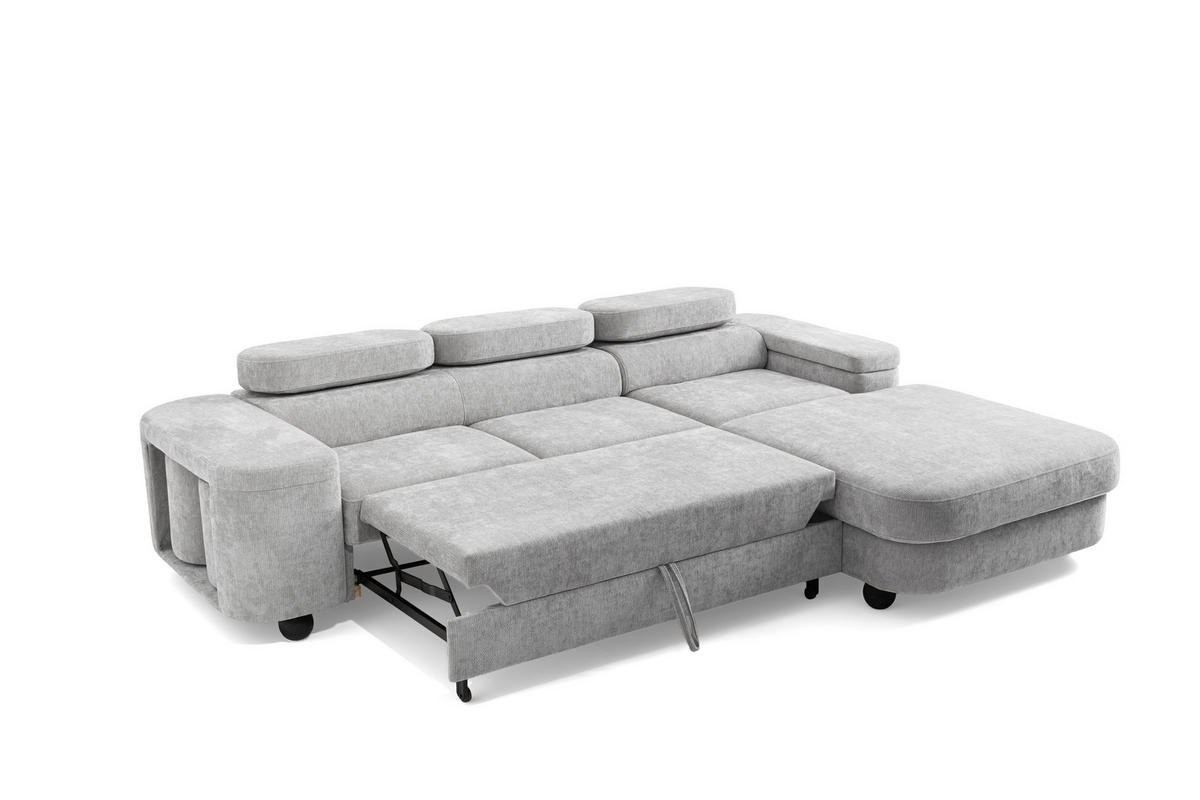 ECKSOFA LOVE L Rechts mit Schlaffunktion 124x210 Chenille Hellgrau - Hellgrau/Schwarz, Holz/Textil (205/284cm) - Muffo