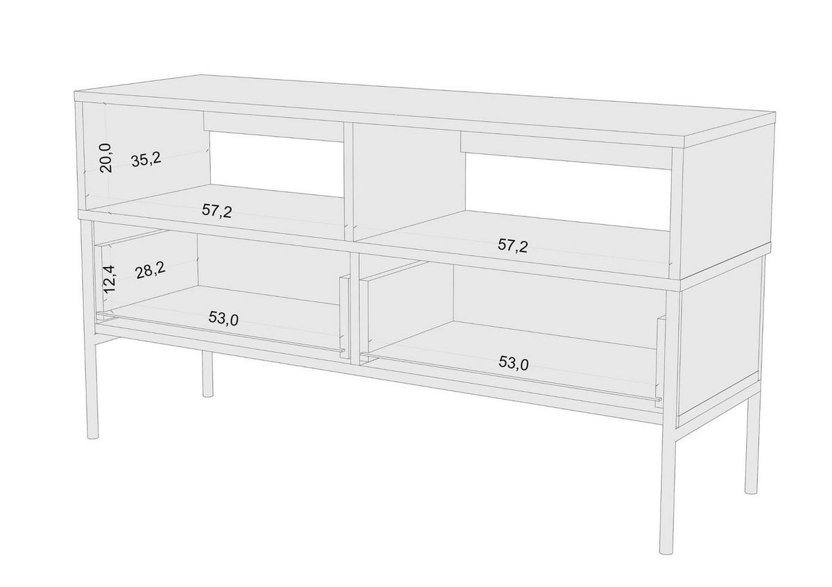 LOWBOARD Polka, Marineblau, Goldene Details - Goldfarben/Dunkelblau, Holzwerkstoff/Metall (120/65/37cm) - Skandica