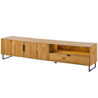LOWBOARD Wildeiche mit Holztür 220x43x51 natur geölt LINDAU #26 - Naturfarben, Holz (220/51/43cm) - Massivmoebel24