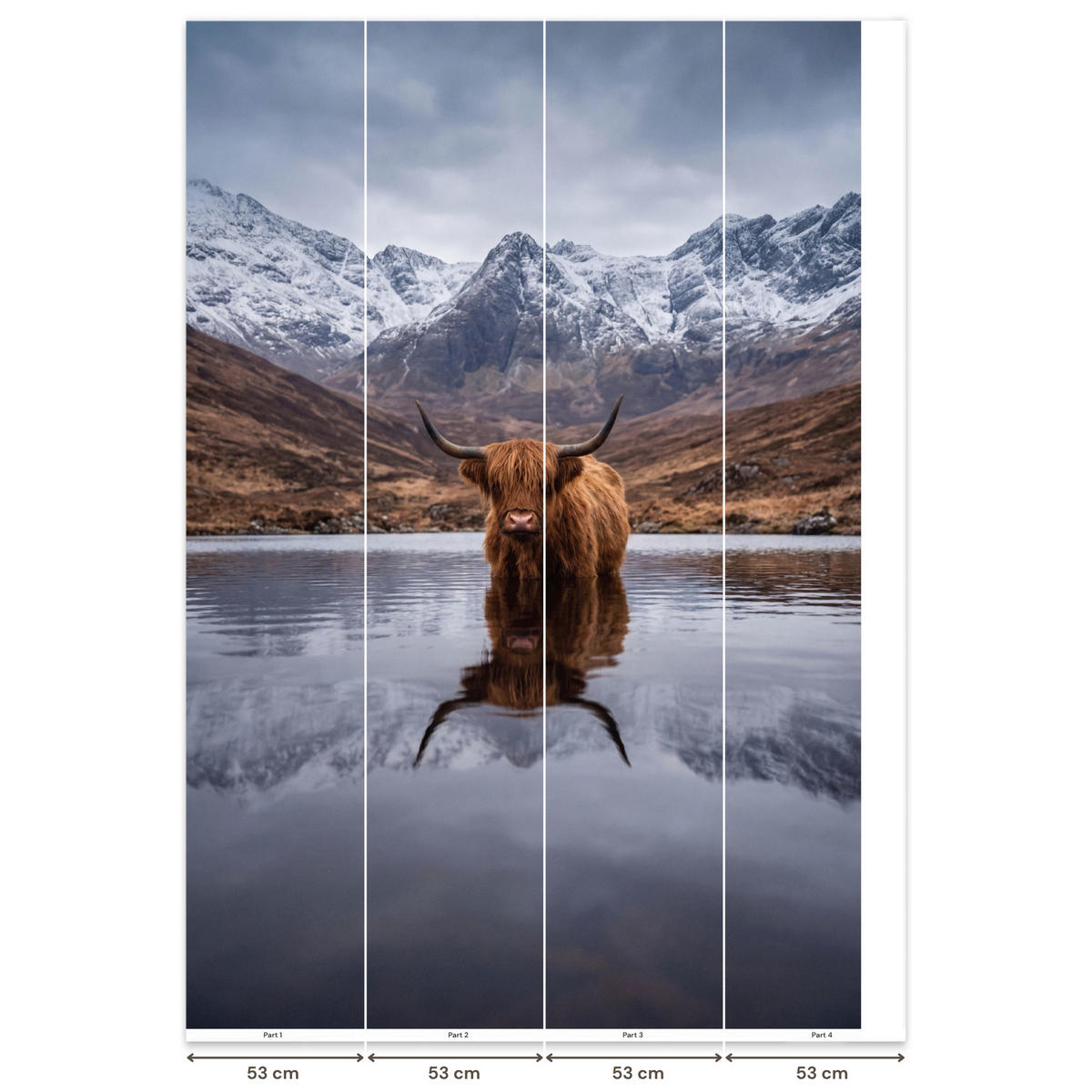 TAPETE - Schottischer Hochländer - Braun - Wasser - 200x300 cm - Braun, Papier (200/300cm) - OnlyWow