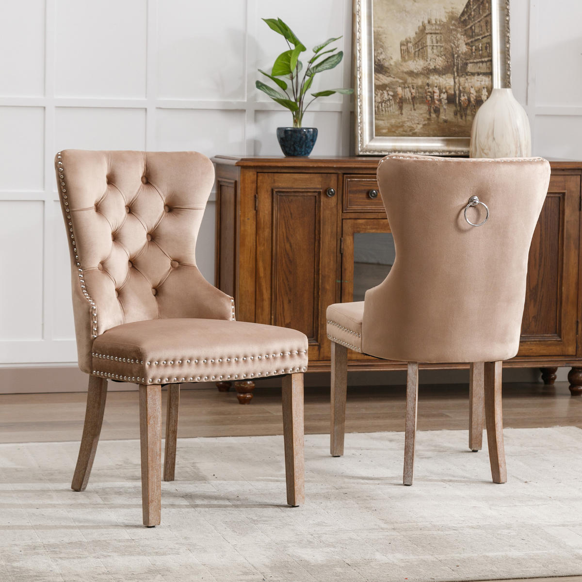WOHNZIMMER STÜHLE mit Türklopfer, Nagelkopfbesatz und Massivholzbeinen, Braun - Braun, Textil (53.5/95/64cm) - EVRYAE