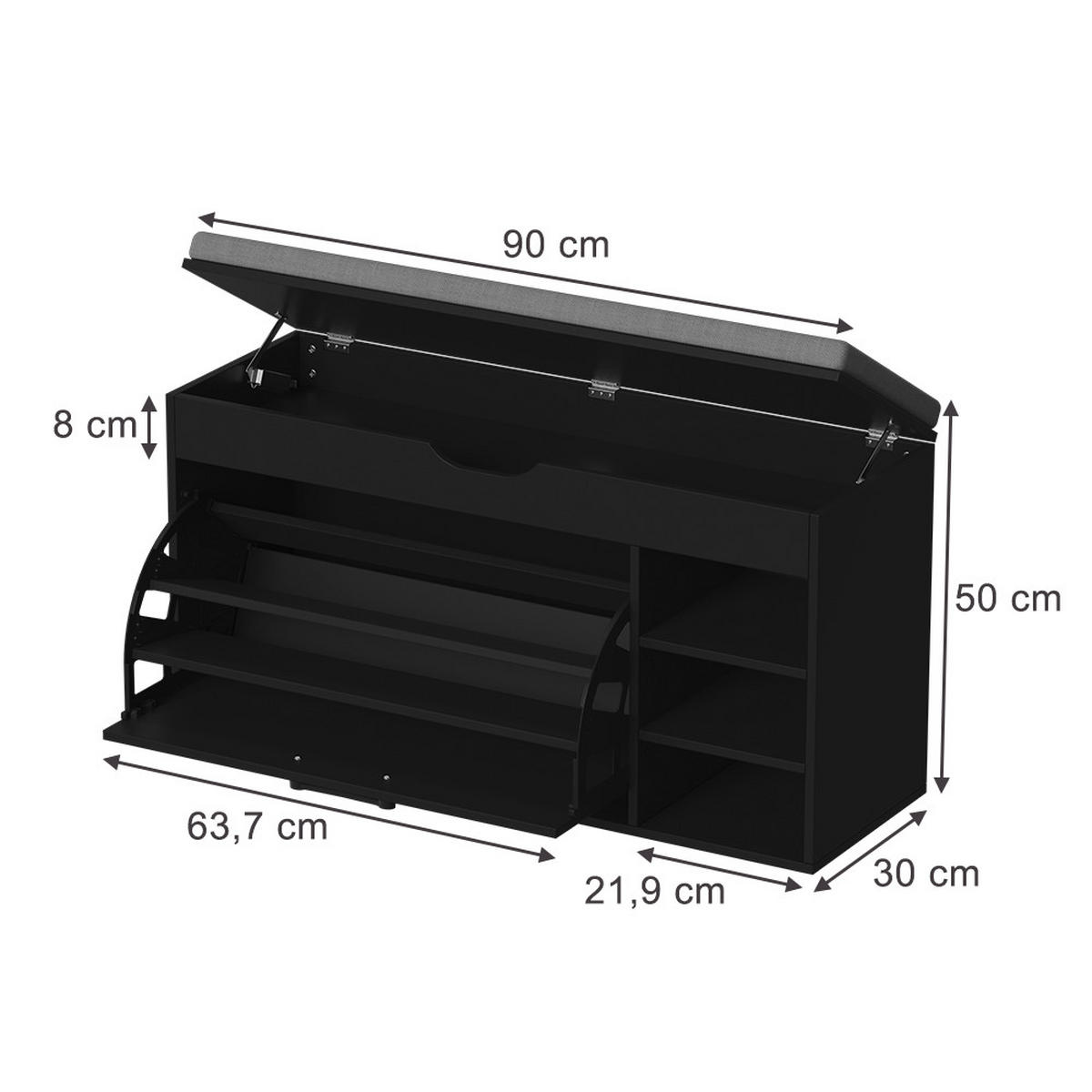 SCHUHBANK Solino Schwarz/Grau 90 x 50 cm mit Sitzfläche - Schwarz/Grau, Holzwerkstoff (90/50/30cm) - Vicco