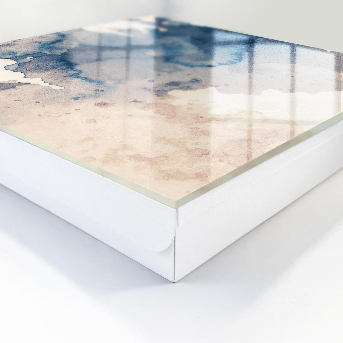 SCHLÜSSELBOX Weiß 30x30 cm – Türöffnung nach rechts - Wasserfarbenflecken - Blau, Metall (30/30/5cm) - TULUP
