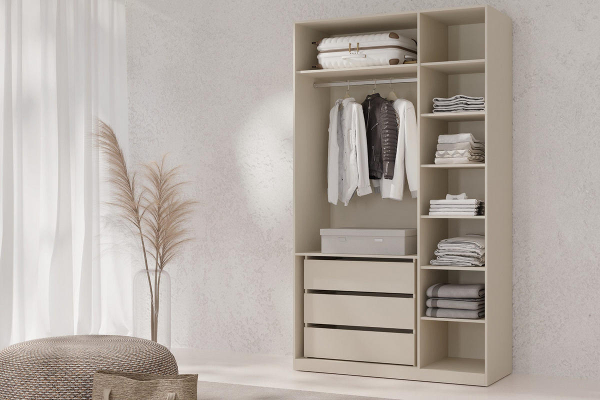 KLEIDERSCHRANK SUN 135/237/60 cm in Macadamia mit Spiegel - Kaschmir, Holzwerkstoff (135/237/60cm) - Deine Möbel 24