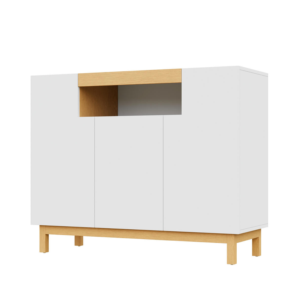 SIDEBOARD 120,5/42/96 cm weiß aus Spanplatte mit 3 Türen und offenem Fach - Weiß, Holzwerkstoff (120.5/96/42cm) - OKWISH