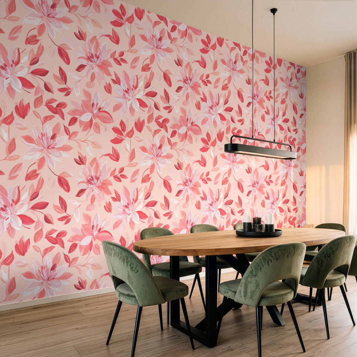 TAPETE - Botanisch - Blumen - Rot - 450x300 cm - Koralle, Papier (450/300cm) - OnlyWow