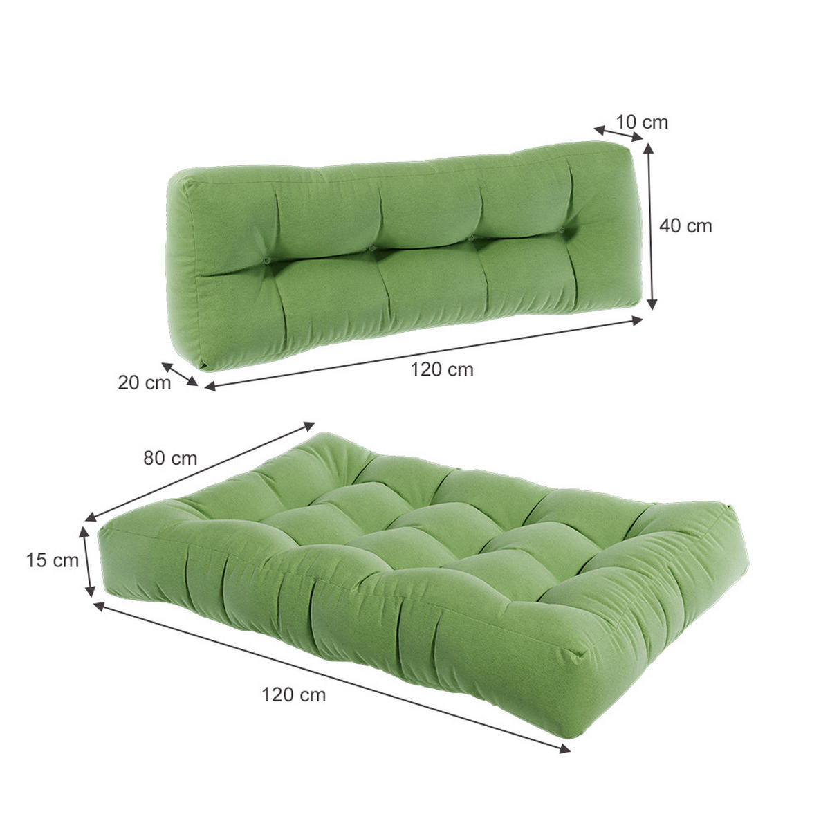 PALETTENKISSEN SET Flocken Grün 120 x 80 cm 2 Teile - Grün, Textil (120/80/15cm) - Vicco