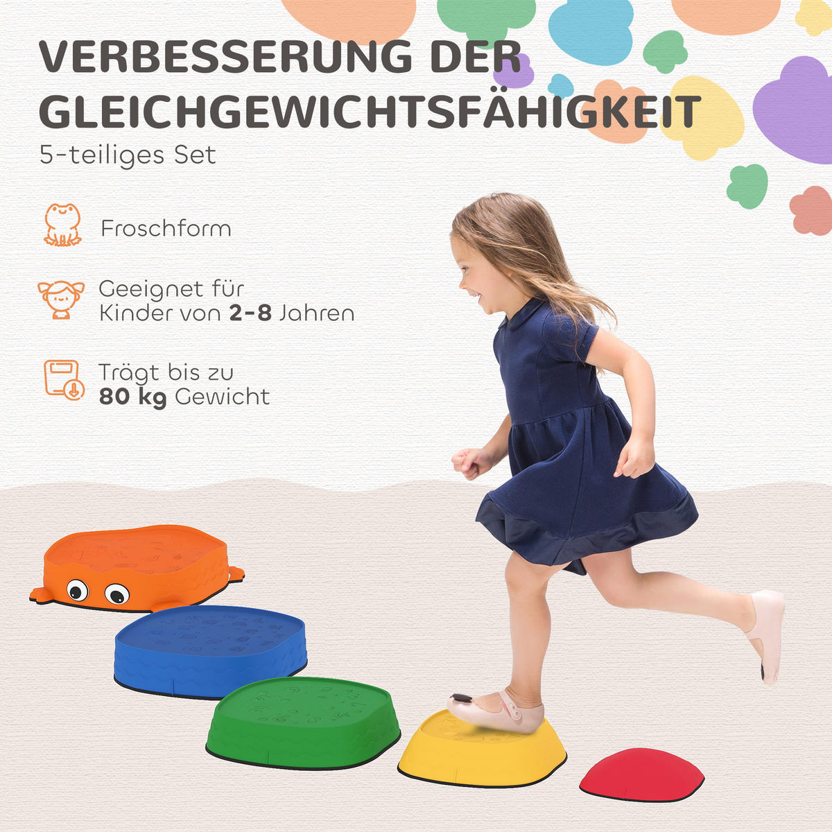 BALANCIERSTEINE für Kinder, Rutschfest Trittsteine zum Balancieren & Stapeln - Multicolor, Kunststoff (33.5/28/33.5cm) - AIYAPLAY