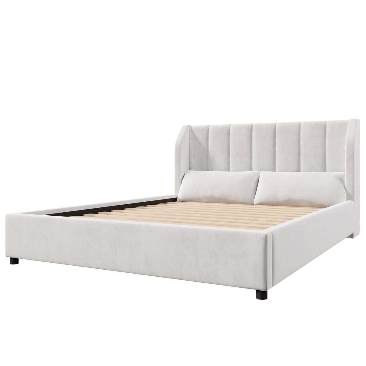 ČALÚNENÁ POSTEĽ 140 × 200 cm v béžovej farbe s roštom a čalúneným čelom - čierna/béžová, kov/kompozitné drevo (140/200cm) - CHICFURN