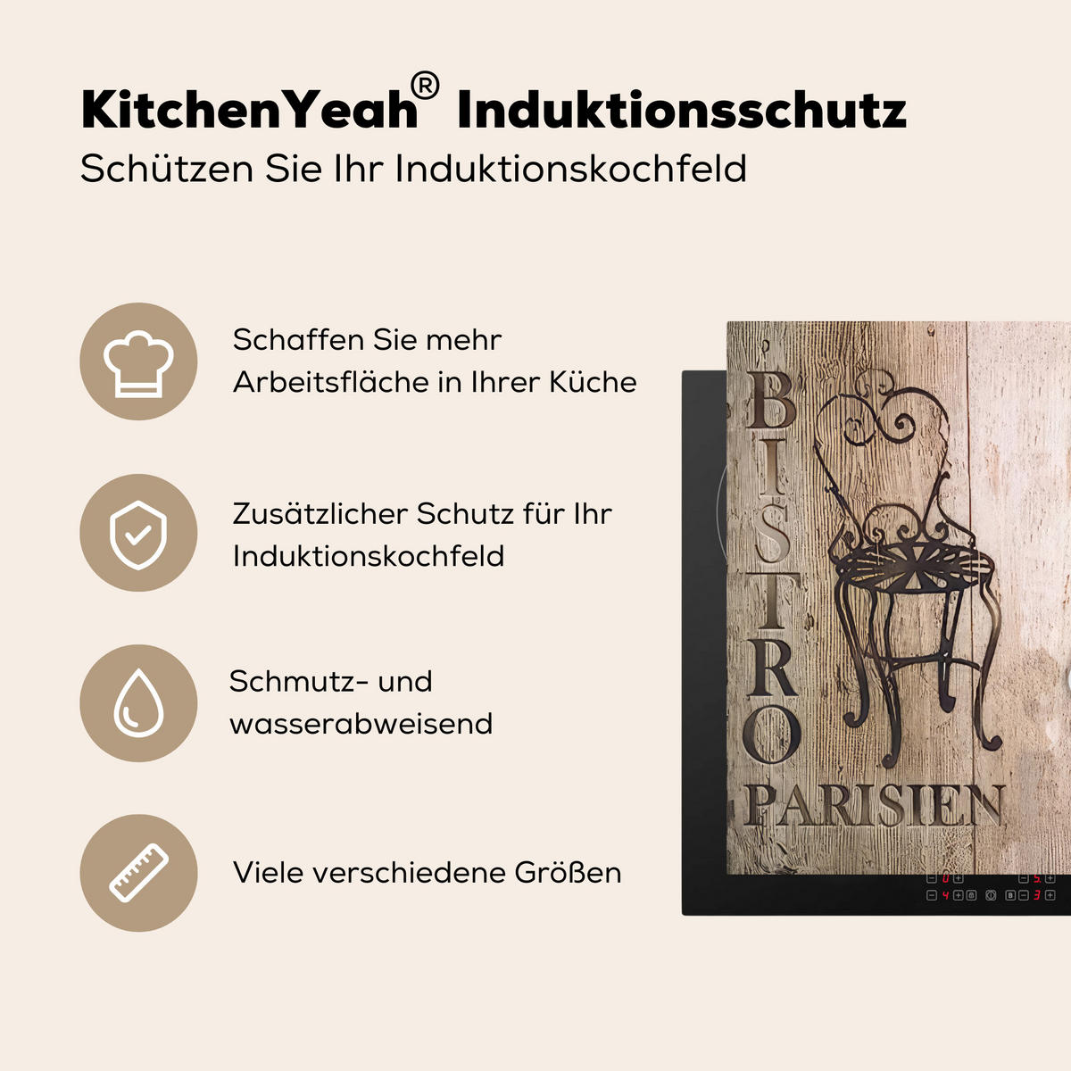 HERDABDECKPLATTE Bistro Parisien - Café - Kaffee - Jahrgang 57x51 cm - Cappuccino, Kunststoff (57.6/0.2/51.6cm) - MuchoWow